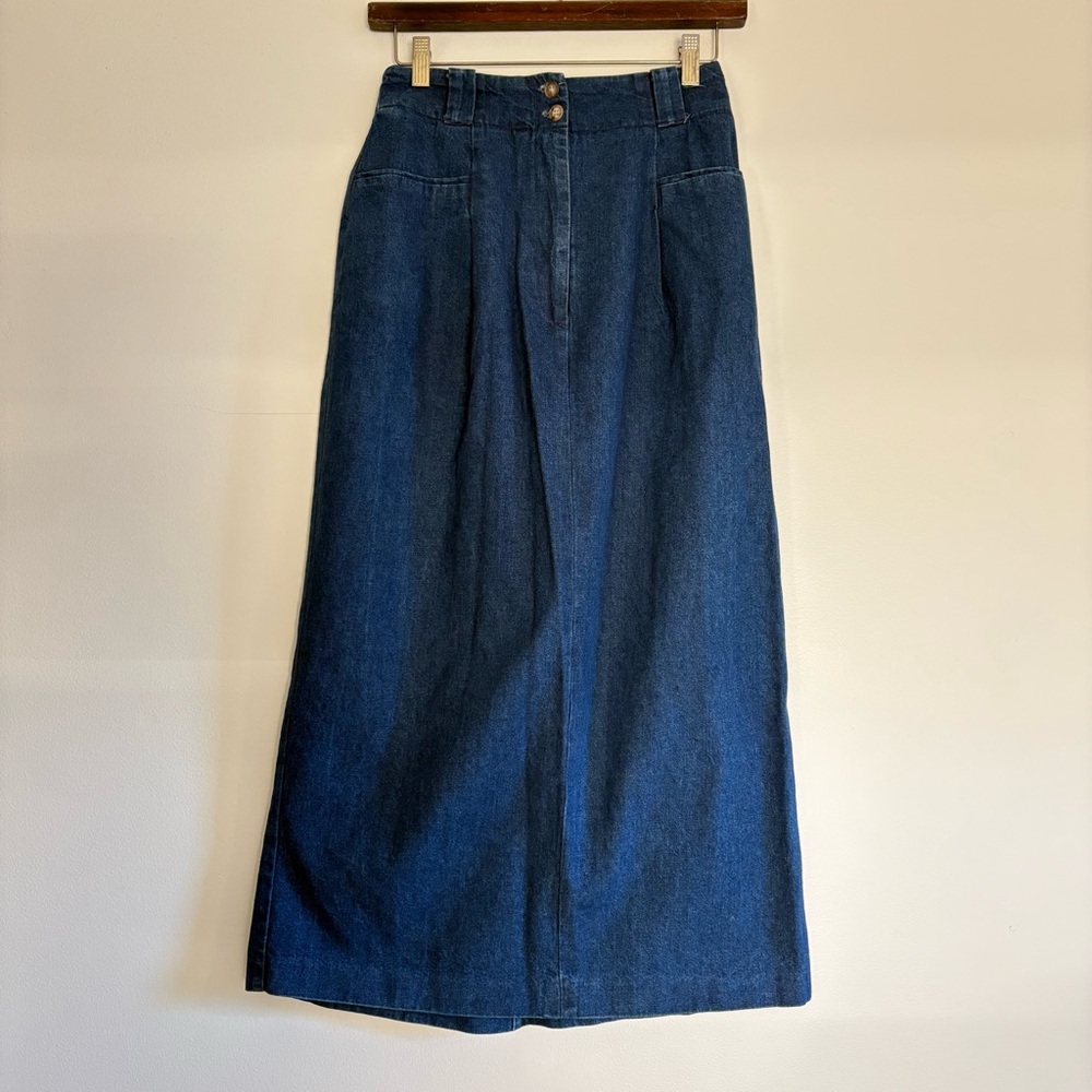 High-Waist Dark Blue Denim Maxi Skirt